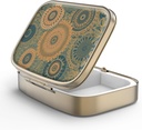Pill Case Pill Box with Mirror Retro 2 Compartment Small Pill Case for Purse or Pocket Bronze Rectangular Pill Box or Vitamins, Fish Oil, Supplements, Pill Containe Travel Gifts（Retro Mandala）