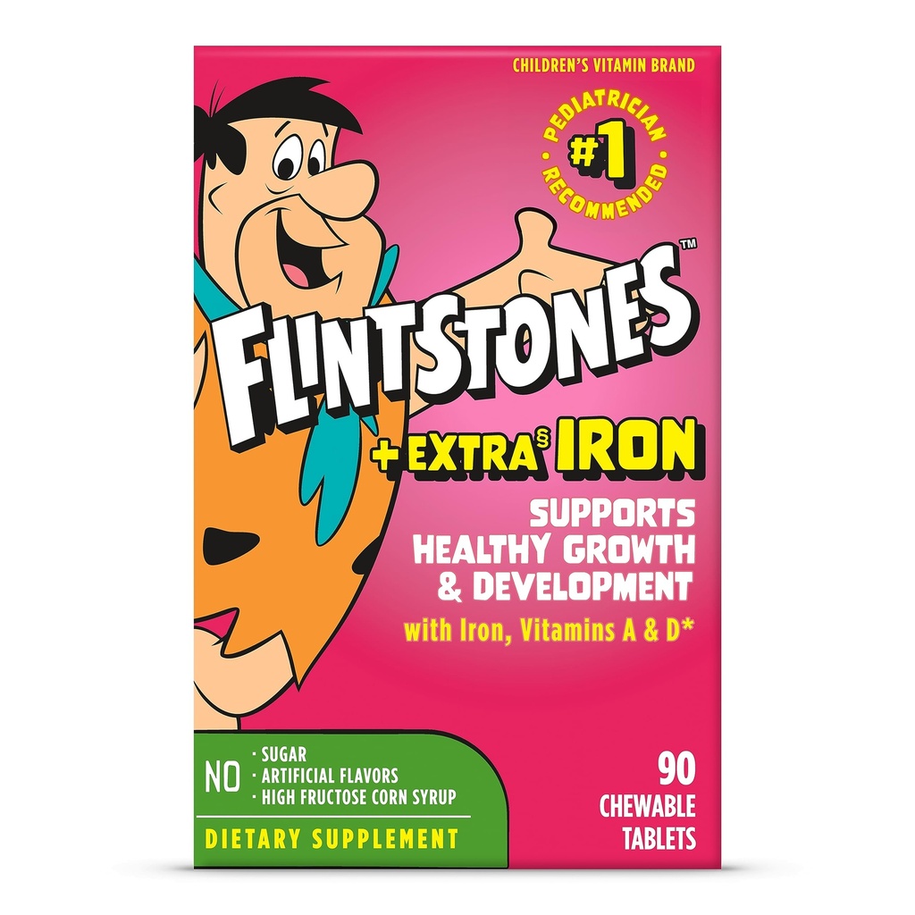 Flintstones Μασώμενα παιδιά πολυβιταμίνη με βιταμίνη C, D, B12 & σίδηρο για Toddlers, 90 Count