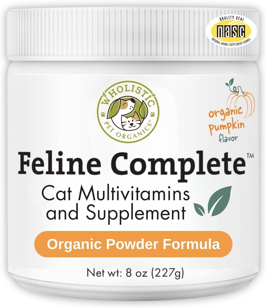 Wholistic Organics Pet Feline Πλήρης Βιολογική Κολοκύθα - 8 Oz - Πολυβιταμίνη & Probiotic σκόνη για γάτες - Φυσικό φαγητό γάτας & Digestive υποστήριξη