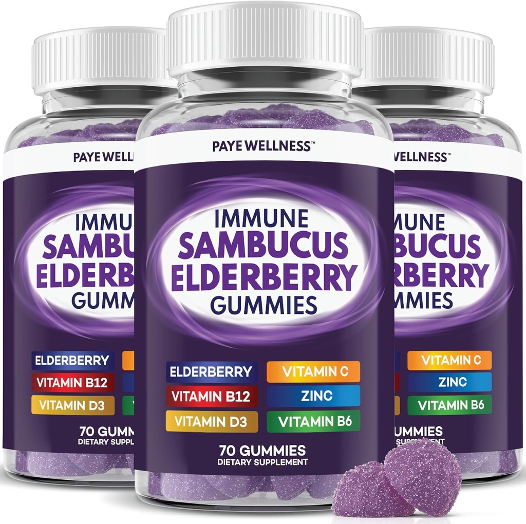 Gummys Elderberry Ανοσολογική Υποστήριξη, Καθημερινή Υποστήριξη για Παιδιά και Ενήλικες*, με Sambucus Elderberry, Ψευδάργυρος, Βιταμίνη C, D3, B6, B12, Plus - Συμπλήρωμα Διατροφής - 210 Count