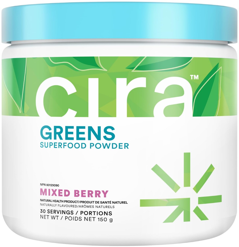 Cira Daily Greens - Φυσικά γλυκασμένη, οργανική Spirulina Superfood σκόνη με Premium, Αντιοξειδωτικό-Πλούσια συστατικά για την ξεφούσκωση, πέψη, & ενέργεια - Μικτό μούρο, 30 υπηρεσίες