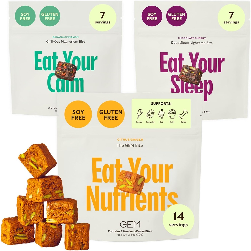 GEM Bite Complete Routine Variety Pack with Daily Multivitamin (14 Bites), Chill-Out Calm (7 Chews) & Βαθιά Βοήθεια Ύπνου (7 Chews) 