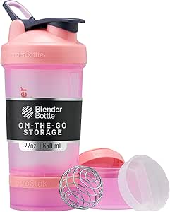 BlenderBottle Shaker μπουκάλι με Pill Organizer και αποθήκευση για σκόνη πρωτεϊνών, κλασικό σύστημα V2 ProStak, 22-Ounce, ροζ