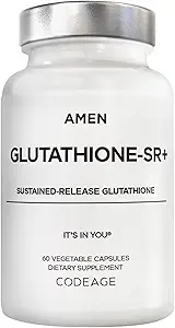 Amen Glutathione-SR+ Advanced Content-Release Supplement - 2-Month Supply - Μειωμένη L-Glutathione - Γαλακτομαννοί Σπόροι Φενουτσίτσας - Time-Reduced Matrix - Μη ΓΤΟ - 60 Κάψουλες