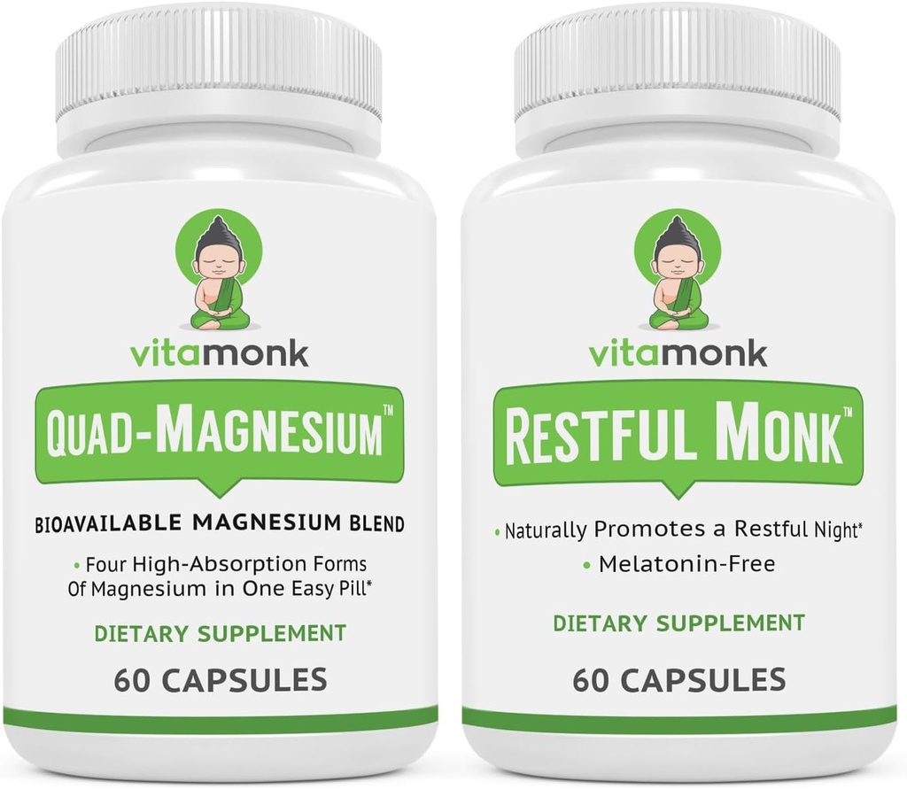 Δέσμη ύπνου & χαλάρωσης: VitaMonk Melatonin-Free Sleep Aid + Quad Magnesium Blend
