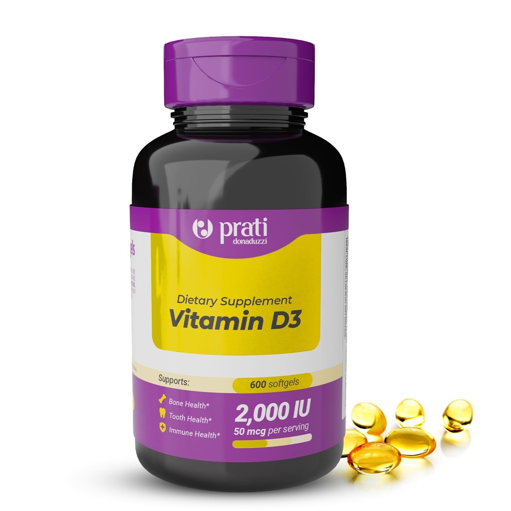 Prati Donaduzzi Vitamin D3 2,000 IU (50 mcg) Softgels 600 Count - Daily Sunshine Supplement for Bone and Teeth Support - 600 Day Supply