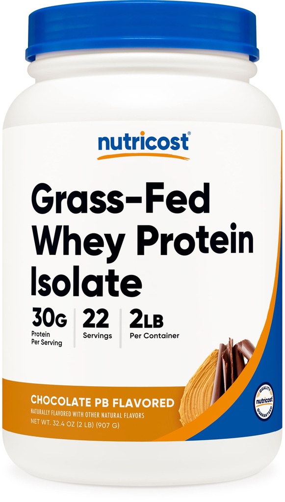 Nutricost Grass-Fed Whey Protein Isolate (Σοκολικό Φυστικοβούτυρο) 2LBS - Μη ΓΤΟ, Χωρίς γλουτένη, Φυσικές Γεύσεις