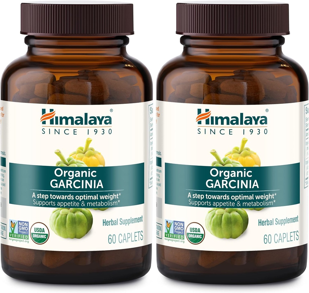 Himalaya Organic Garcinia Cambogia βοτανικό συμπλήρωμα, υποστήριξη ορεκτικών, μεταβολισμός λιπιδίων, υποστήριξη βάρους, USDA οργανικό, μη GMO, Vegan, 600 mg, 60 Caplets φυτικής βάσης, 2 Pack