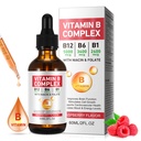 Vitamin B Complex Liquid, Vegan Vitamin B12 Liquid Drops | B12 Methylcobalamin | B1 Thiamine | B6 Pyridoxine | Folic | Niacin - B Complex Liquid Drops, Support Energy, Brain & Heart, 40 Servings