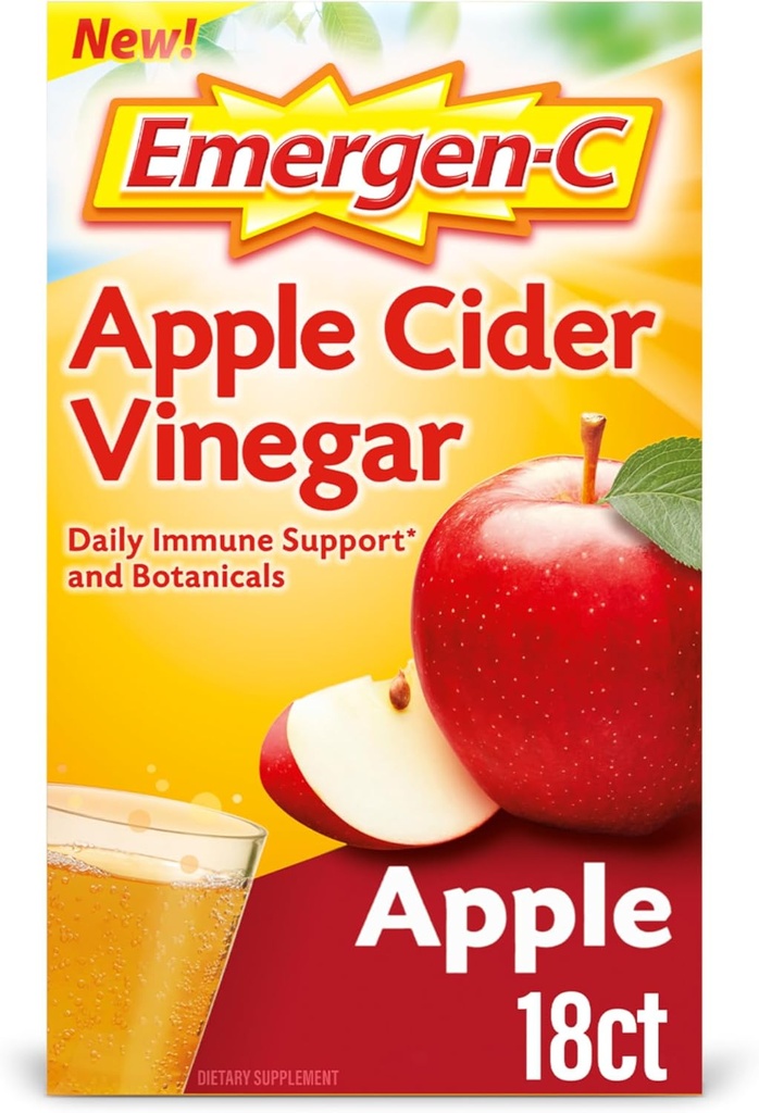 Emergen-C Μηλίτης μηλίτη μηλίτη Ξίδι Βιταμίνη C Μίγμα ποτών, Συμπλήρωμα διατροφής για την υποστήριξη του ανοσοποιητικού, Apple - 18 Count