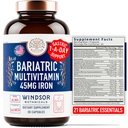 Bariatric Multivitamin with Iron - 45 mg Iron Once Daily, 21 Essential Vitamins - Easy to Swallow Bariatric Vitamins for Women & Men - Gastric Bypass, Gastric Sleeve Recovery Support - 30 Capsules