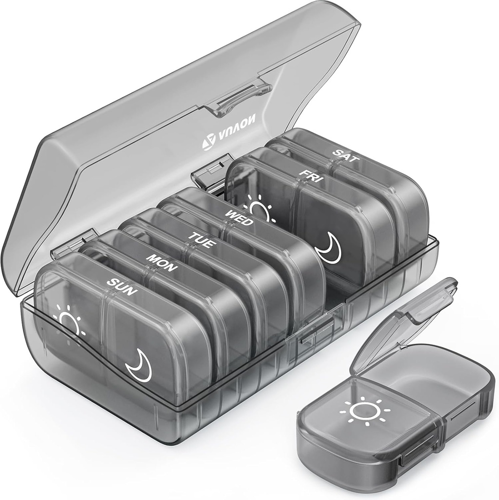 AUVON XL Weekly Pill Organizer 2 φορές την ημέρα, κουτί χάπια 7 ημέρα με μία πλευρά μεγάλα ανοίγματα για εύκολη χρήση, Gray AM PM θήκη χάπια για τη φαρμακευτική αγωγή, βιταμίνες, ιχθυέλαια, συμπληρώματα