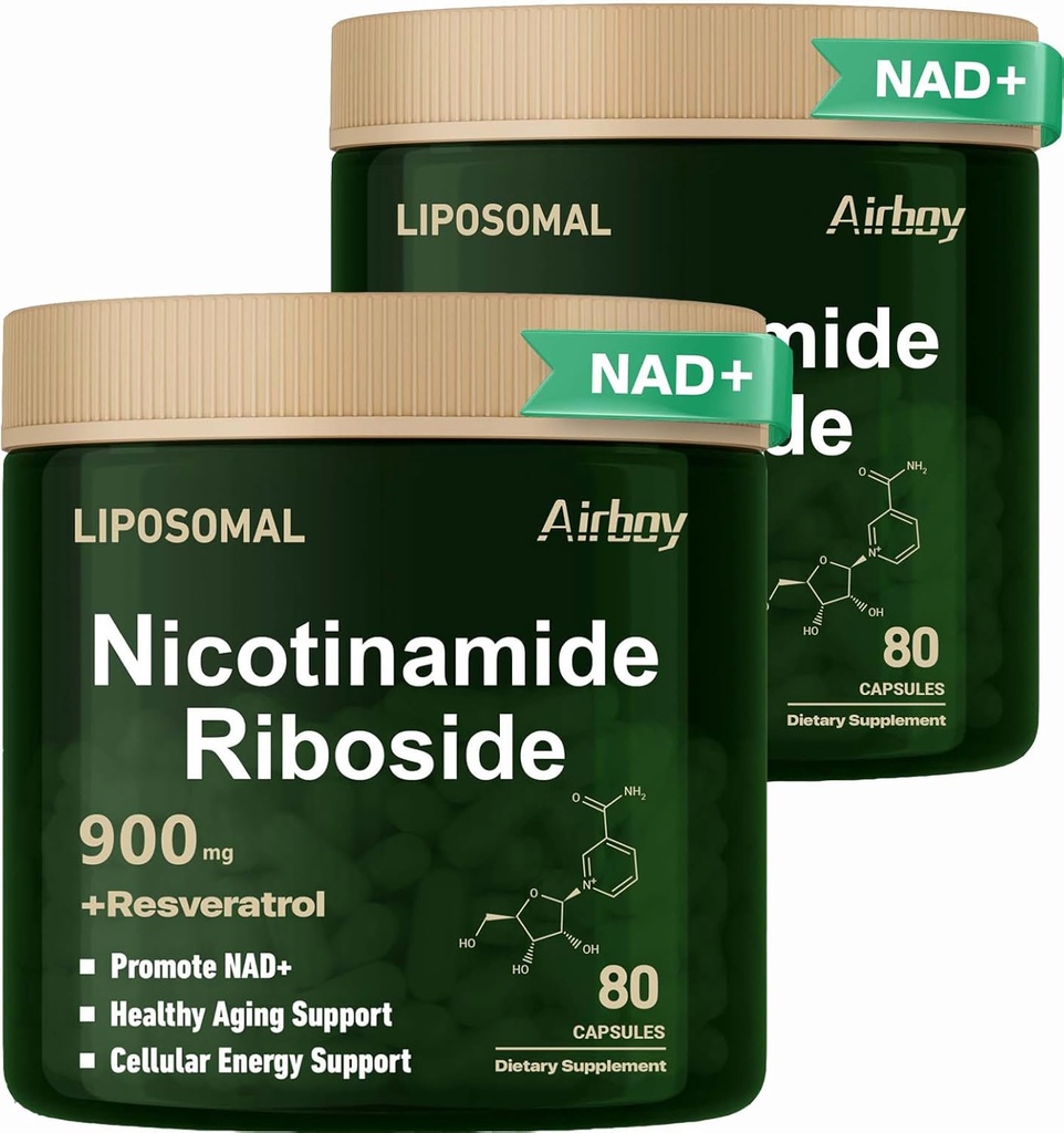 Liposomal Nicotinamide Riboside 900 mg Airboy, συμπλήρωμα NAD με Resveratrol, NMN Εναλλακτική υποστήριξη Booster NAD κατά της γήρανσης, ενέργεια, εστίαση - 80 κάψουλεςx 2 συσκευασία