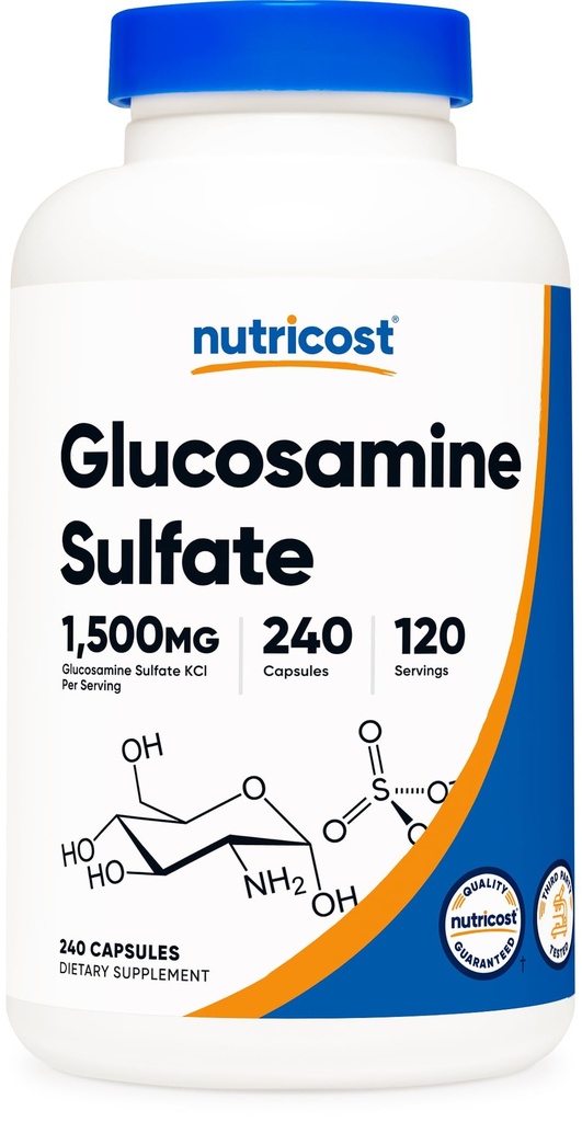 Nutricost Γλυκοσαμίνη Θειικό 1500mg, 240 Κάψουλες - 750mg ανά καψάκιο, Χωρίς γλουτένη, Μη ΓΤΟ