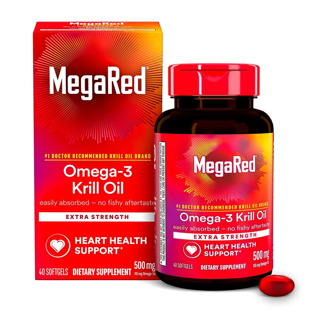MegaRed Omega-3 Krill Oil 500mg Extra Strength softgels (40 Count in a Box) - Krill Oil No Fishy Επίγευση