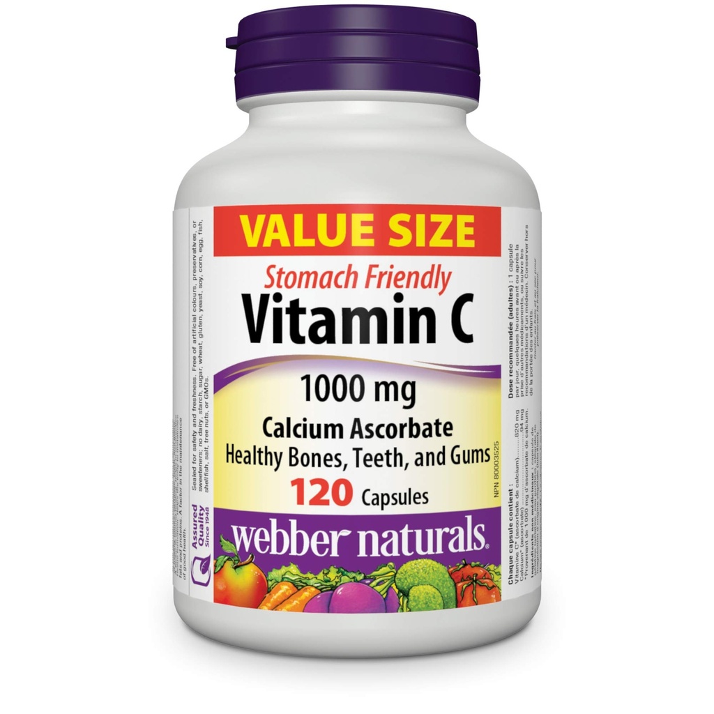 Webber Naturals Βιταμίνη C Ασκορβικό ασβέστιο 1000 mg · Στομάχι φιλικό, 120 κάψουλες