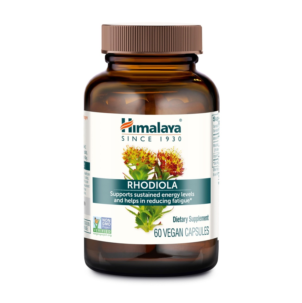 Himalaya Rhodiola Rosea - Herbal Energy Supplements for Supporting Stress Relief, Energy, and Exercise Endurance - Vegan, Gluten Free, 250 mg, 60 Capsules