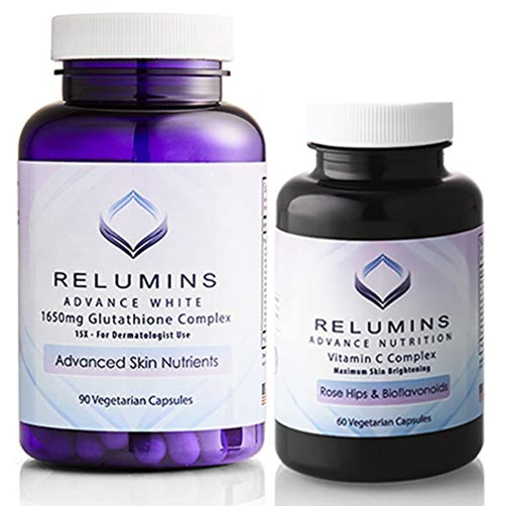 Relumins Advanced White Set - 1650mg Glutathionone Complex (90 κάψουλες) και Advanced Vitamin C με Rose HIPS και Bioflavonoids (60 κάψουλες) Bundle