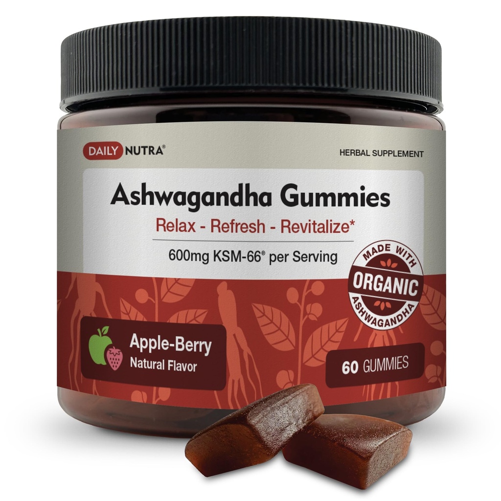 KSM-66 Ashwagandha Gummies - 600mg οργανικό εκχύλισμα ρίζας ανά υπηρεσία - Delicious Natural Apple-Berry Flavor 
