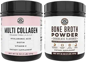 Left Coast Performance Σοκολάτα Bone Broth και Multi Collagen σκόνη για κοινή, μαλλιά, δέρμα, και νύχια υποστήριξη