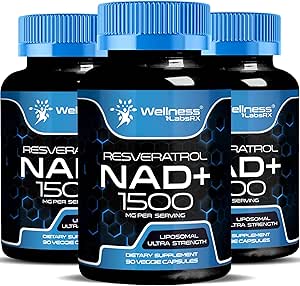 WELNESS LABSRX NAD συμπλήρωμα, 1500mg - Λιποσωμική NAD+ Συμπλήρωμα με Resveratrol, NAD Plus Boosting - Υποστήριξη Κυτταρική Υγεία & Υγιεινή Γήρανση - Κάψουλες Ultra Strength, USA Made - 3 Pack