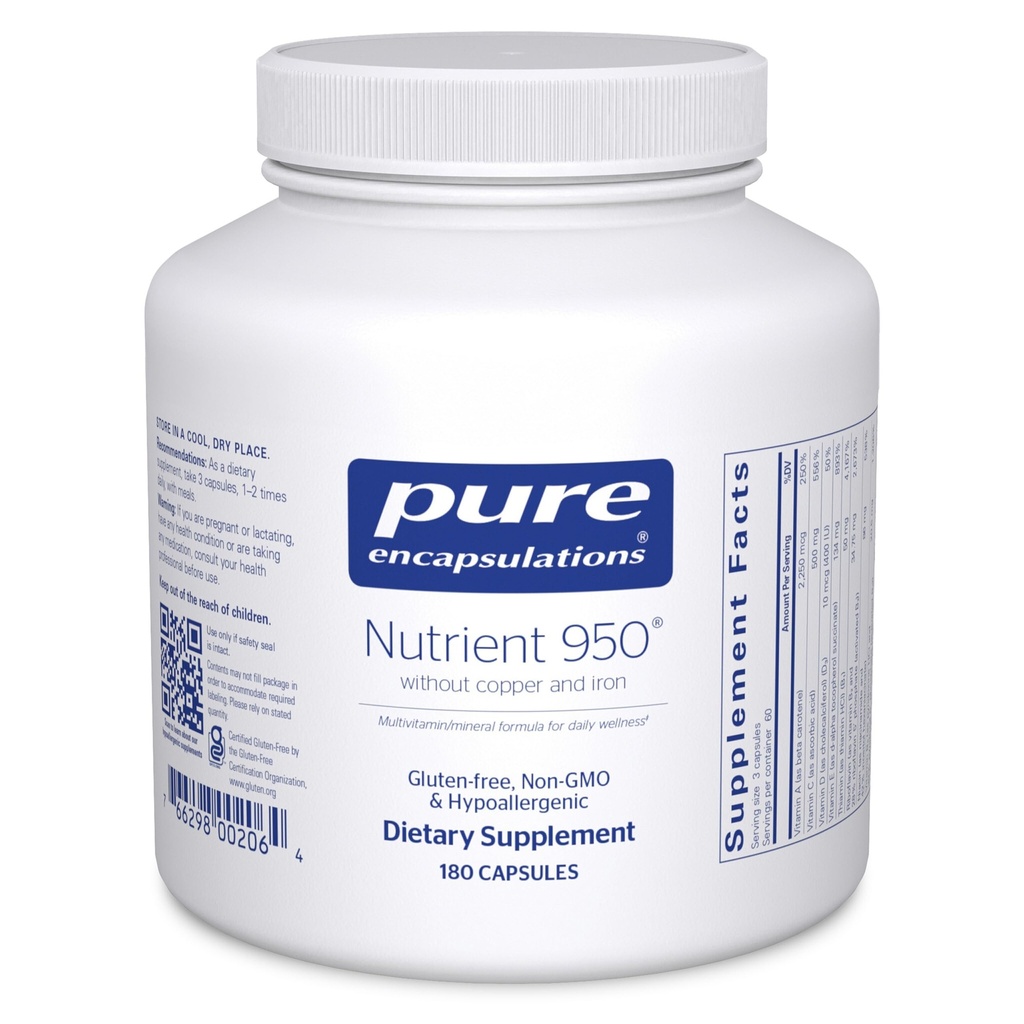 Pure Encapsulations Nutrient 950 Without Copper & Iron | Hypoallergenic Multi-Vitamin/Mineral Formula for Optimal Health* | 180 Capsules