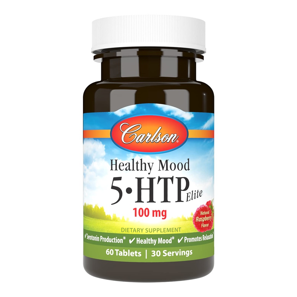 Carlson Healthy Mood 5- HTP Elite 100 mg με Βιταμίνη Β6 - Συμπλήρωμα Υποστήριξης & Χαλάρωσης Mood - Βατόμουρο Μασώμενα - 60 δισκία