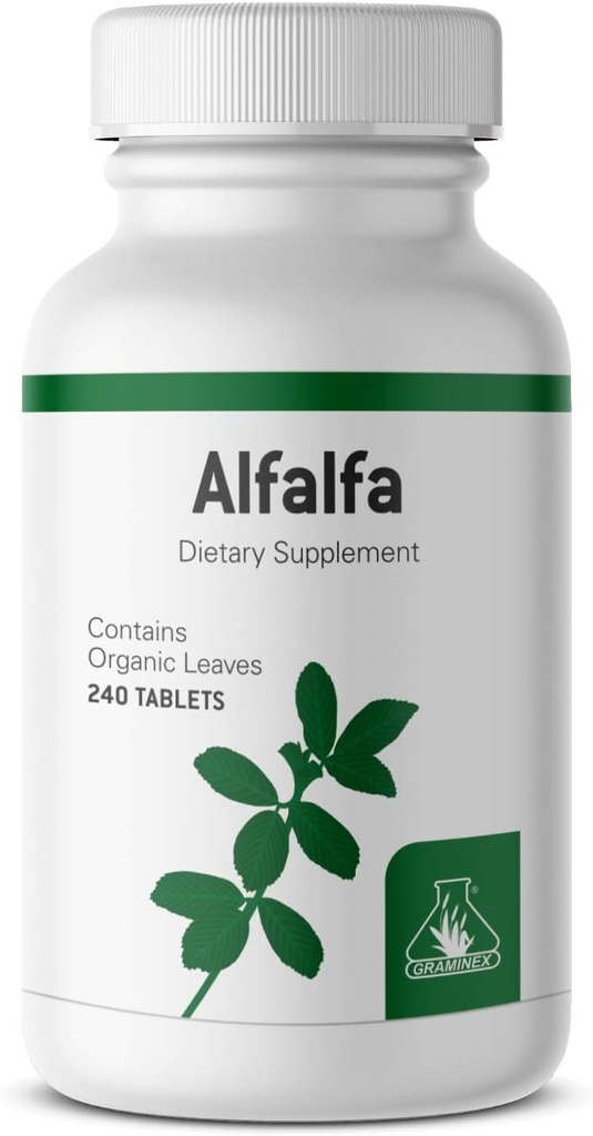 Graminex Alfalfa Tablets - Non-GMO Green Superfood Supplement with Vitamins, Minerals, Amino Acids - 240 Tablets