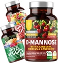 Number One Nutrition N1N Premium D-Mannose με Cranberry & Hibiscus [1350mg], 120 κάψουλες, και Super Fruits & Veggies Ολόκληρο το συμπλήρωμα διατροφής, 180 κάψουλες, 2 πακέτα