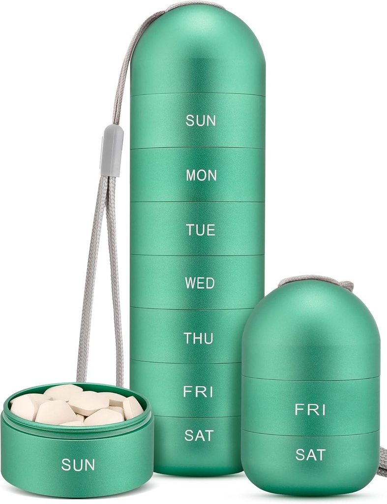 Zannaki Metal Moisture Proof Weekly Pill Organizer, Stackable Αλουμινίου Κράμα BPA Δωρεάν Ταξίδι Πεζοπορία 7 Day Pill Box περίπτωση Αδιάβροχη και μεγάλο διαμέρισμα για να κρατήσει χάπια, βιταμίνες, ιχθυέλαιο, συμπληρώματα