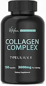 Collagen for Women & Men - Vital Nutrition - Hydrolyzed Collagen Peptides - Multi Collagen Capsles, Keto Friendly, Healthy for Skin, Nails, Bones & Joints, NonGMO- Type I,II,III, V, X - 150 Capsles