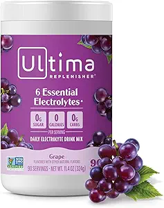 Ultima Repleniser Daily Electrolyte Powder Drink Mix – Χωρίς ζάχαρη – Σταφύλι, 90 Σερβιρίσματα – Ενυδατική σκόνη με 6 Ηλεκτρόλυτα και Ιχνηλάτηση Ορυκτά – Κετό Φιλικό, Vegan, Μη ΓΤΟ
