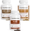 Real Mushrooms Brain, Vitality & Immune Support Bundle - Κάψουλες Γνωστικότητας Λιονταριού (120 Κάψουλες) + Reishi 415 Κάψουλες Μακροζωίας (90 Κάψουλες) & Cordyceps-M Peak Performance (120 Κάψουλες)