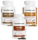 Real Mushrooms Brain, Vitality & Immune Support Bundle - Κάψουλες Γνωστικότητας Λιονταριού (120 Κάψουλες) + Reishi 415 Κάψουλες Μακροζωίας (90 Κάψουλες) & Cordyceps-M Peak Performance (120 Κάψουλες)