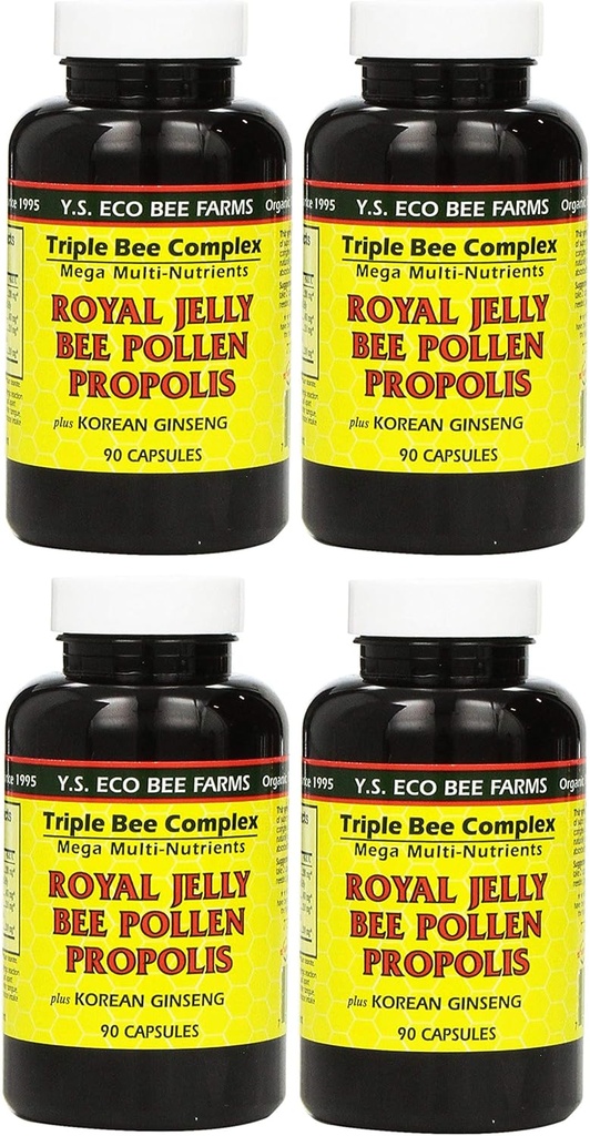 Y.S. Eco Bee Farms, (4 Pack) Royal Jelly, Bee Pollen, Propolis, Plus Korean Ginseng, 90 Κάψουλες