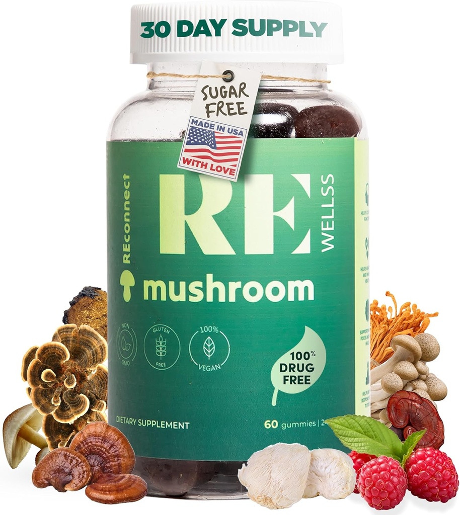 Super Mushroom Gummies I Sugar Free Organic Daily I Chaga Cordyceps Lions Mane Maitake Shiitake Turkey Tail Reishi 