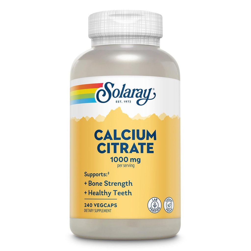 Solaray Calcium Citrate 1000mg - Chelated Calcium Supplement - Supports Bone Strength and Healthy Teeth - Easy to Digest - Vegan - 60 Servings, 240 VegCaps