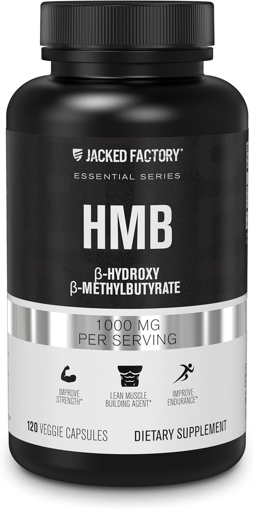 Jacked Factory Essentials κάψουλες HMB - HMB Συμπληρώματα για την ανάπτυξη των μυών Lean, Αποτρέποντας τη διάσπαση των μυών κατά τη διάρκεια θερμίδων-Deficits, & Ενίσχυση της αποκατάστασης των μυών - 120 κάψουλες Veggie