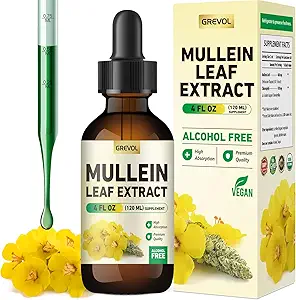 Mullein Drops for Lungs Supplement: Organic Mullein Leaf 30:1 Extract Tincture with Chlorophyll - Herbal Supplement Support Lung Cleanse & Respiratory Function - Non-GMO, Vegan - 4 Fl Oz