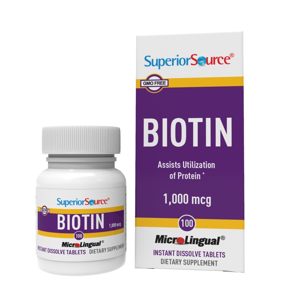 Superior Source Biotin 1000 mcg. Σύμφωνα με τη γλώσσα Γρήγορη διάλυση μικροLingual δισκία, 100 Count, υποστηρίζει υγιή μαλλιά, δέρμα, και ανάπτυξη των νυχιών, βοηθά στη στήριξη του μεταβολισμού της ενέργειας, μη GMO
