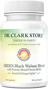 Dr Clark Green Black Walnut Blend - Πάγωμα Αποξηραμένο συμπλήρωμα διατροφής Hull, Extra Strength Formula από όλα τα φυσικά καρύδια, Υποστηρίζει Υγιεινό Εντερικό Περιβάλλον, 360mg, 50 κάψουλες Ζελατίνη