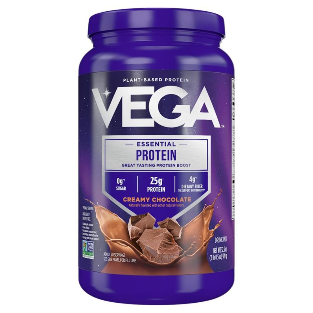 Vega Original Essential Protein - 25g Πρωτεΐνη με βάση το φυτό, κρεμώδη σοκολάτα, 20 μερίδες, Vegan Μη-ΓΤΟ Μείγμα ποτών, Smoothie & Shake Ready, Χωρίς γλουτένη, Γαλακτοκομικά, 32.5oz (Packaging May Vary)
