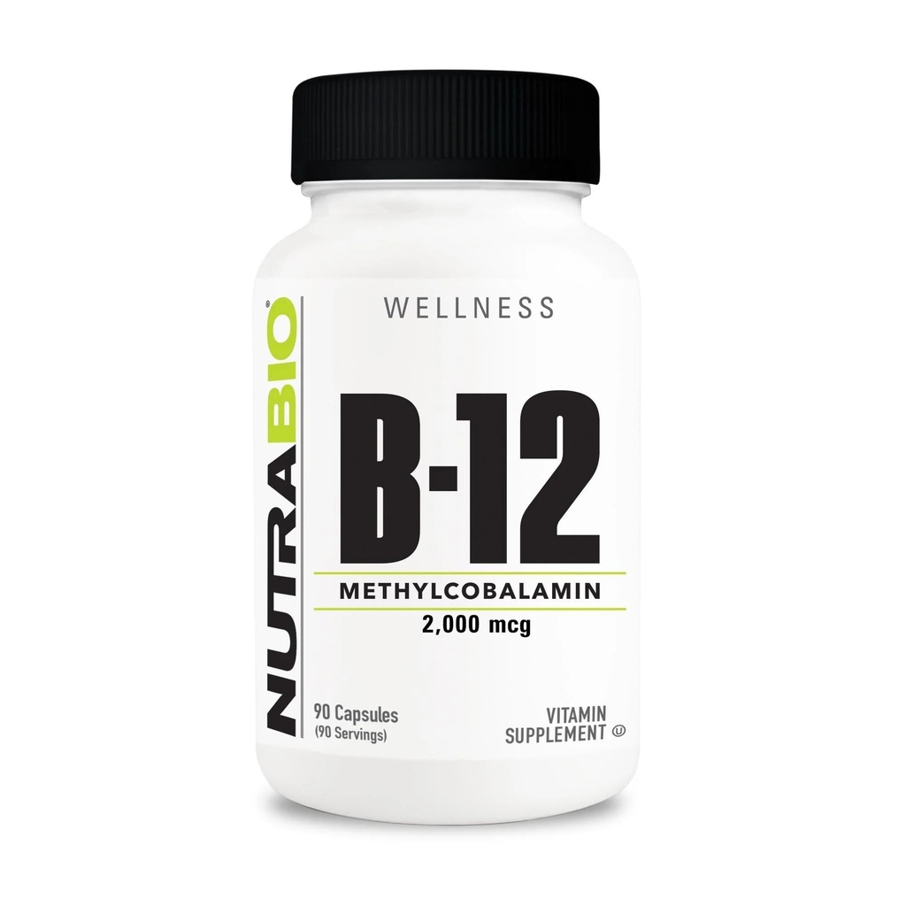 NutraBio Methyl B-12 συμπλήρωμα βιταμίνης, 2000mcg – Προώθηση της κυτταρικής υγείας και ευεξίας, 90 κάψουλες λαχανικών