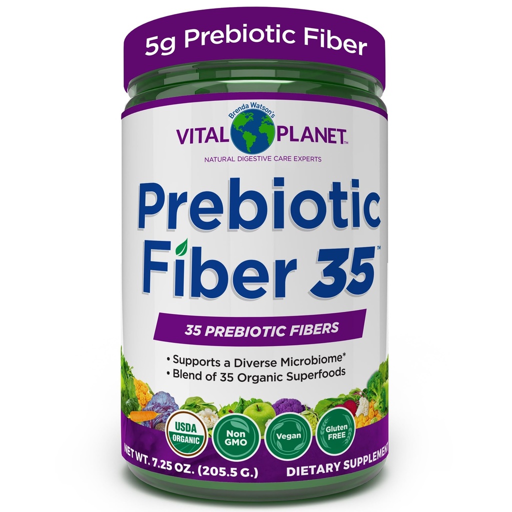 Vital Planet - Fiber 35 Powder Diverse Fiber Supplement for Dietary Support and Occasional Constipation with 35 Prebiotic Fibers and 35 Organic Superfoods to Reservation Bowel Regularity, 6.77 oz