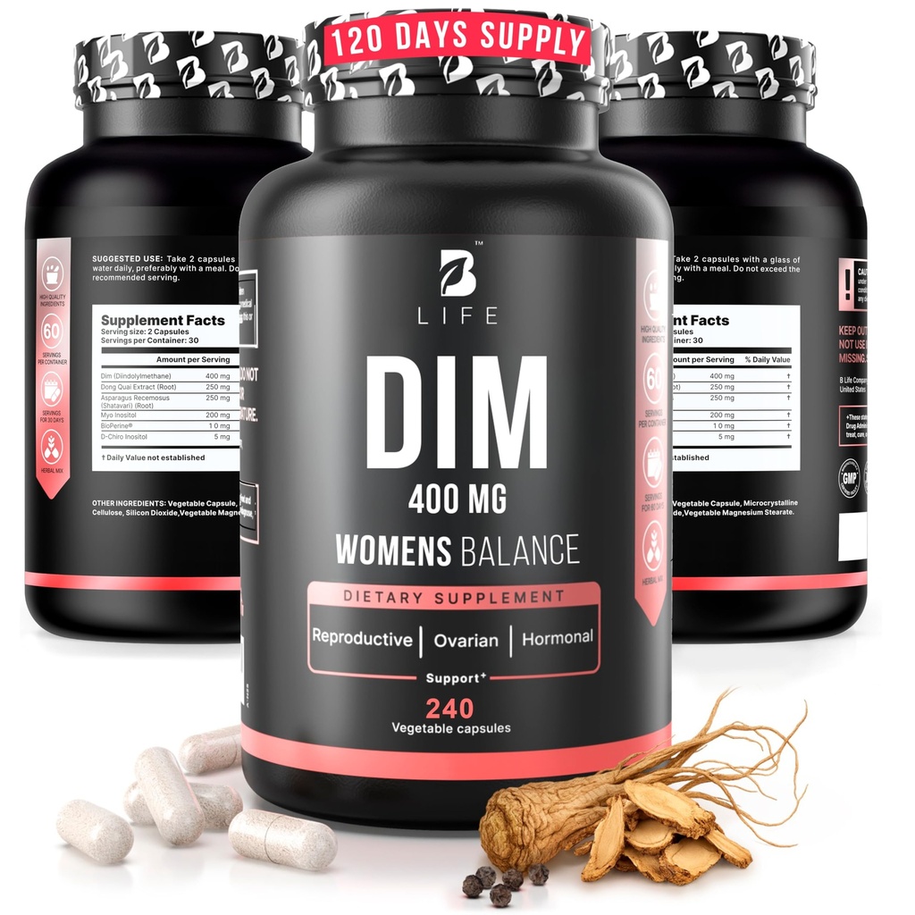 Συμπλήρωμα DIM 400 mg με Myo & D-Chiro Ινοσιτόλη, Dong Quai - Συμπληρώματα PCOS – Ισορροπία ορμονών για γυναίκες – Συμπληρώματα γονιμότητας – Συμπλήρωμα Ινοσιτόλης - 240 Caps