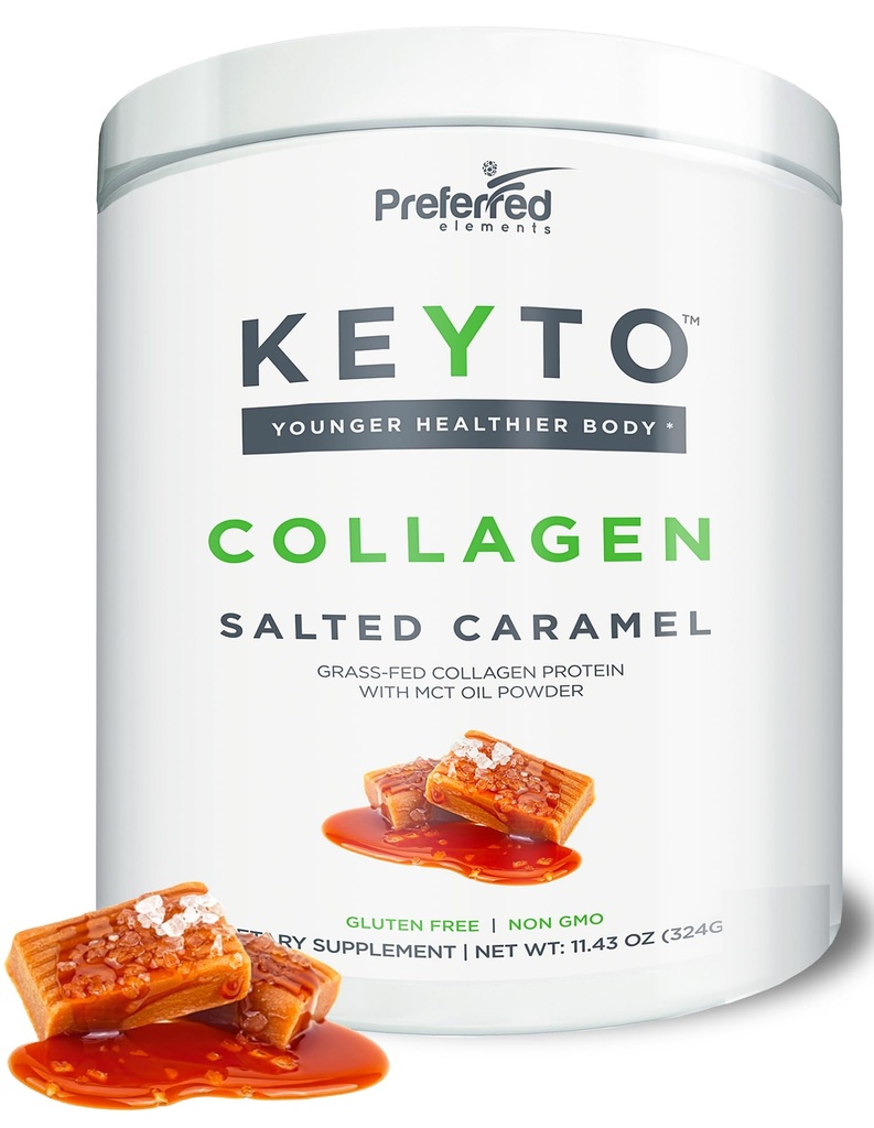 Keto Collagen Protein Powder με MCT Oil – Κέτο και Παλαιό φιλικό καθαρό χόρτο Fed Pasture Μεγαλωμένο υδρολυμένο κολλαγόνο Peptides KEYTO Αλμυρό Caramel Flavor