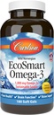 Carlson - EcoSmart Omega-3, 1000 mg Omega-3s, Βιώσιμη Πηγή, Υγεία Καρδιάς, Λειτουργία Εγκεφάλου & Υποστήριξη Οράματος, Λεμόνι, 180 Softgels