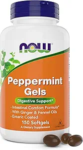 Now Peppermint Gels with Ginger Oil and Fennel Oil, 150 Softgels, Enteric Coated