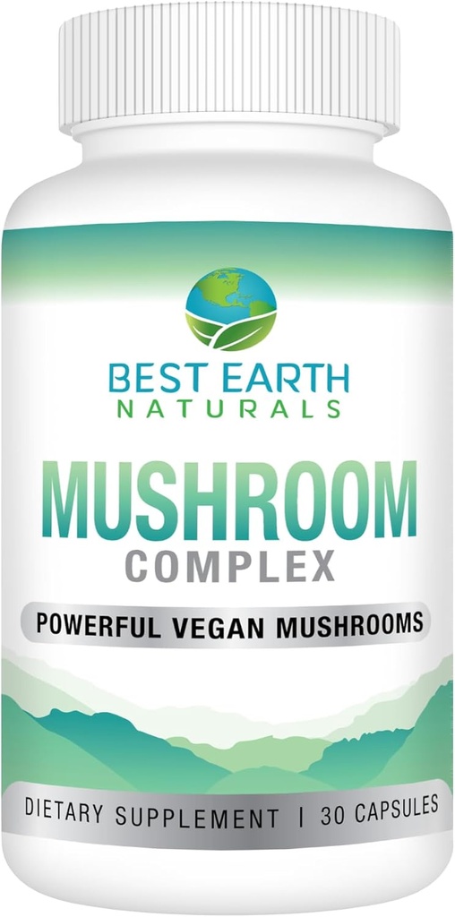 Best Earth Naturals Vegan Mushroom Complex Supplement for Energy, Clarity & Cognative - Immune Support w/Lion's Mane, Reishi, Chaga, Maitake & Shiitake 30 Day Supply (30 Κάψουλες)