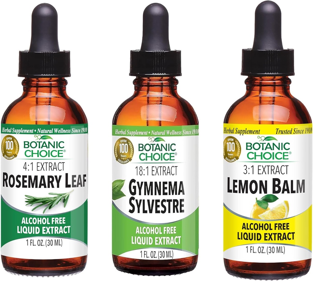 Botanic Choice Lemon Balm, Rosemary Leaf, & Gymnema Sylvestre Extracts Bundle – Daily Overall Wellness Kit for Balanced Sleep, Immune System Boost, Better Focus, & Improved Wellbeing (1 fl. Oz. Each)